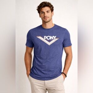 PONY Blue Logo Graphic Tee Cotton Blend Size L Athletic Fit [000369]